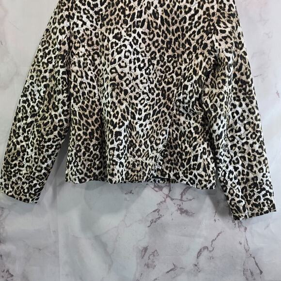 Chicos Jacket Womens Small 0 Brown Leopard Zip Quilted Bomber Puffer Cheetah - Picture 8 of 13